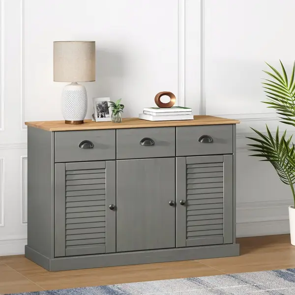 Gossi servanta cu sertare vigo, gri, 113x40x75 cm, lemn masiv de pin