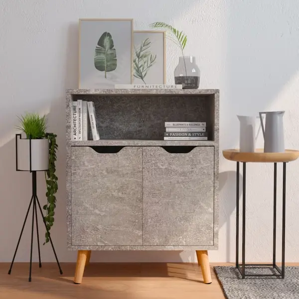Gossi servanta, gri beton, 60x30x72 cm, lemn prelucrat