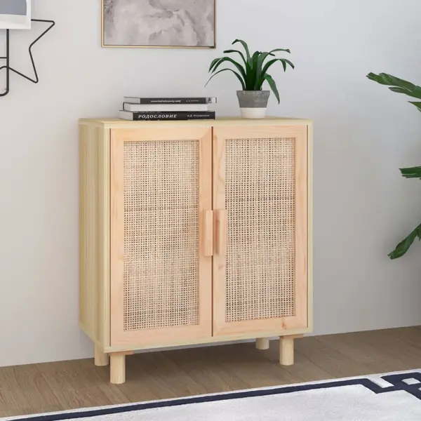 Gossi servanta, maro, 60x30x70 cm, lemn masiv pin si ratan natural