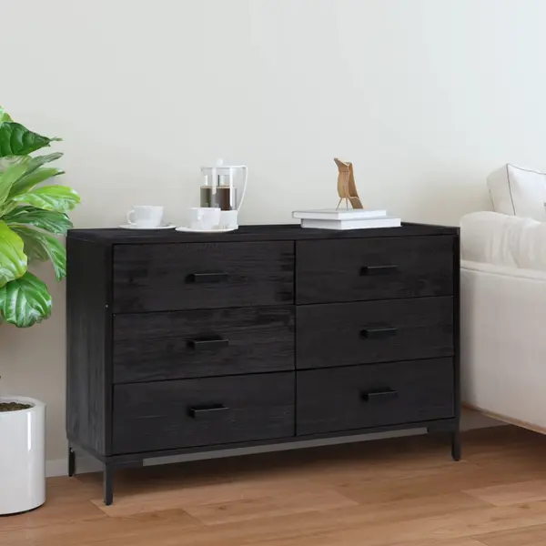 Gossi servanta, negru, 110x35x70 cm, lemn masiv de pin reciclat