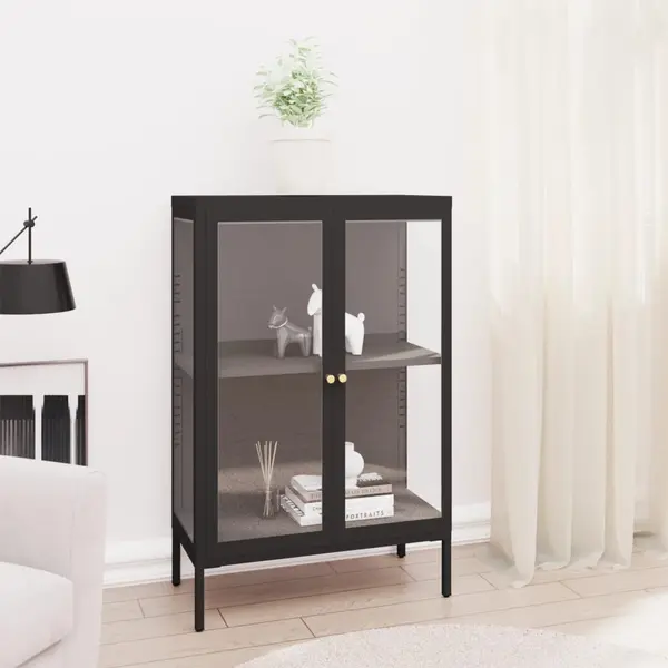Gossi servanta, negru, 75x35x105 cm, otel si sticla