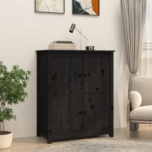Gossi servanta, negru, 83x41,5x100 cm, lemn masiv de pin