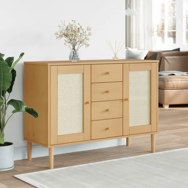 Gossi servanta senja, aspect ratan maro, 112x40x80 cm, lemn masiv pin