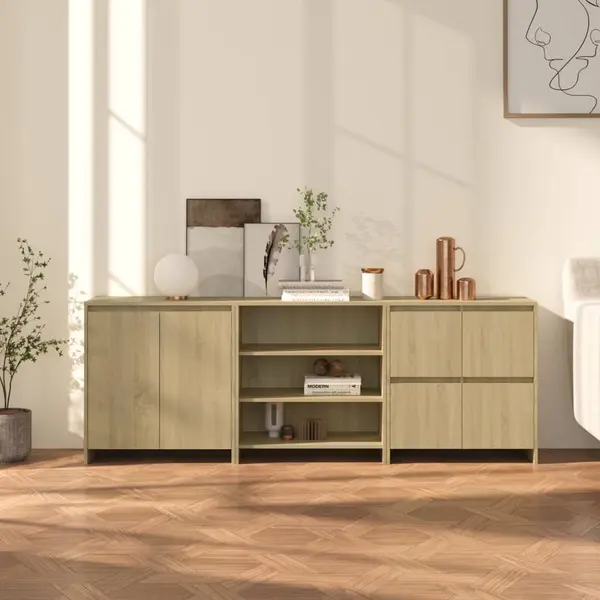 Gossi servanta, stejar sonoma, 3 piese, lemn prelucrat