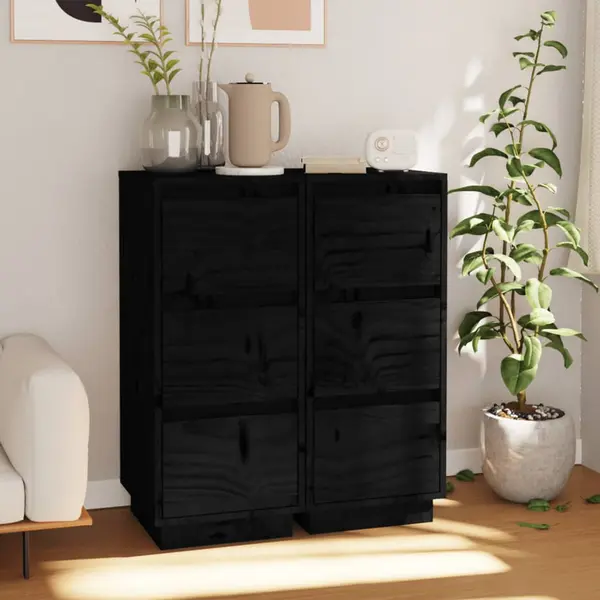 Gossi servante, 2 buc., negru, 32x34x75 cm, lemn masiv de pin