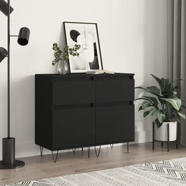 Gossi servante, 2 buc., negru, 40x35x70 cm, lemn prelucrat