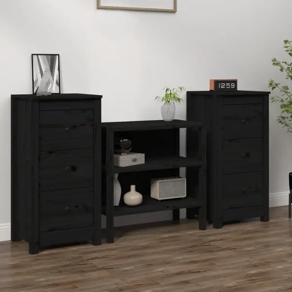 Gossi servante, 2 buc., negru, 40x35x80 cm, lemn masiv de pin
