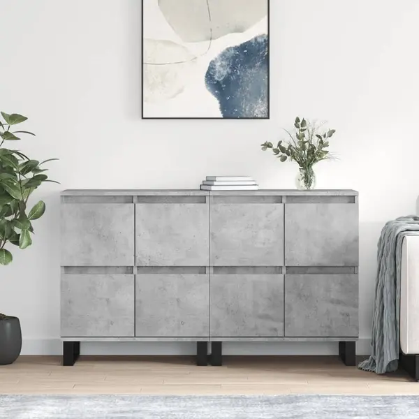 Gossi servante, 2 piese, gri beton, lemn prelucrat