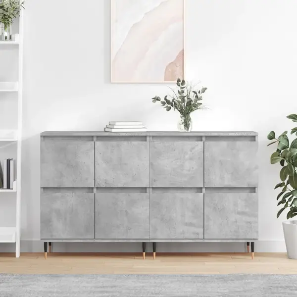Gossi servante, 2 piese, gri beton, lemn prelucrat