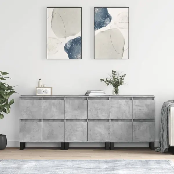 Gossi servante, 3 piese, gri beton, lemn prelucrat