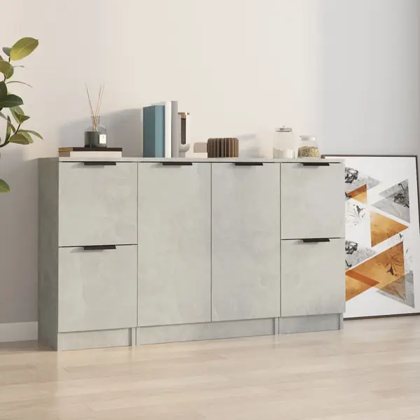Gossi servante, 3 piese, gri beton, lemn prelucrat