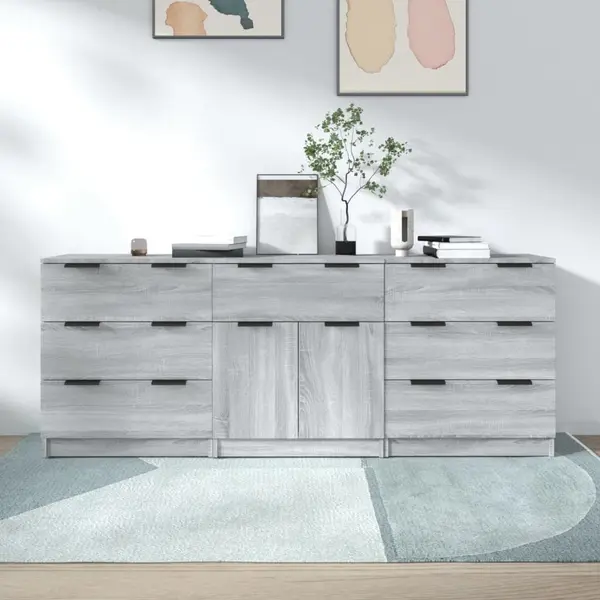 Gossi servante, 3 piese, gri sonoma, lemn prelucrat