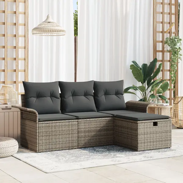 Gossi set 4 piese canapea gradina cu perne gri poliratan