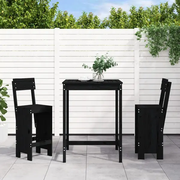 Gossi set bar de gradina, 3 piese, negru, lemn masiv de pin