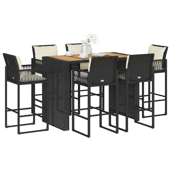 Gossi set bar de gradina, 7 piese, cu perne, negru, poliratan