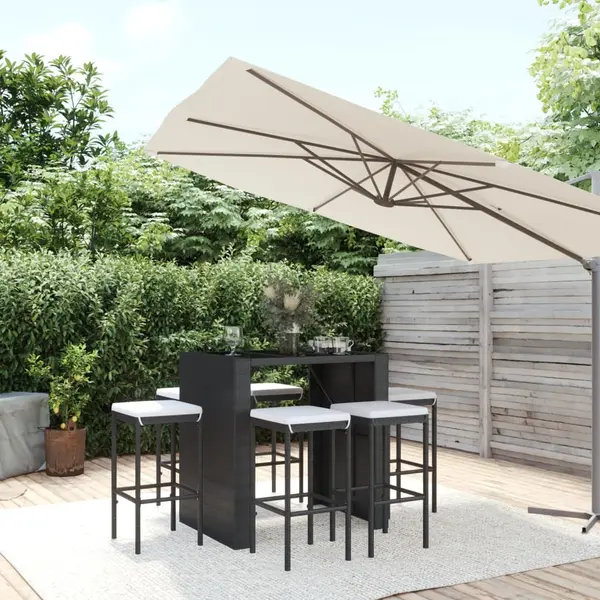 Gossi set bar de gradina, 7 piese, cu perne, negru, poliratan