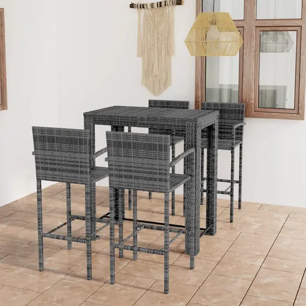 Gossi set bar exterior cu cotiera, 5 piese, gri, poliratan