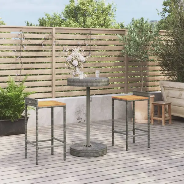Gossi set bar pentru gradina, 3 piese, gri, poliratan/lemn acacia