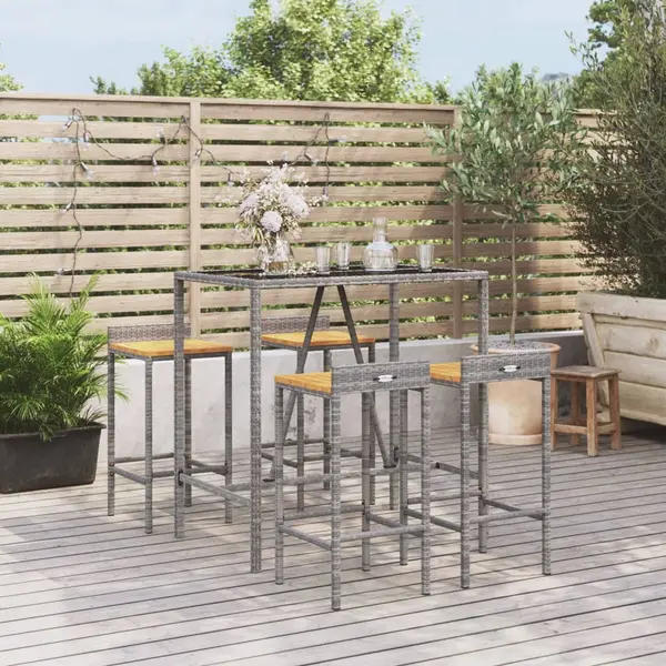 Gossi set bar pentru gradina, 5 piese, gri, poliratan/lemn acacia