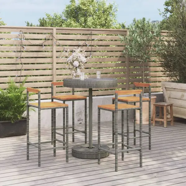 Gossi set bar pentru gradina, 5 piese, gri, poliratan/lemn acacia