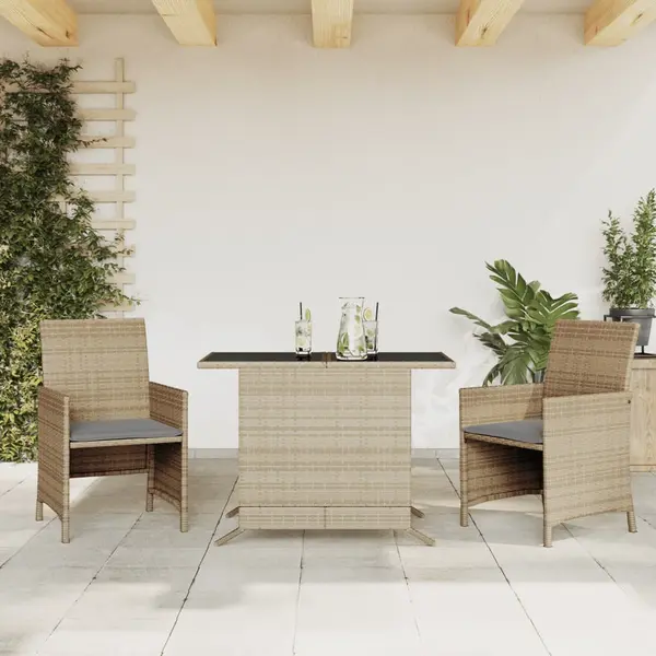 Gossi set bistro cu perne, 3 piese, bej combinat, poliratan