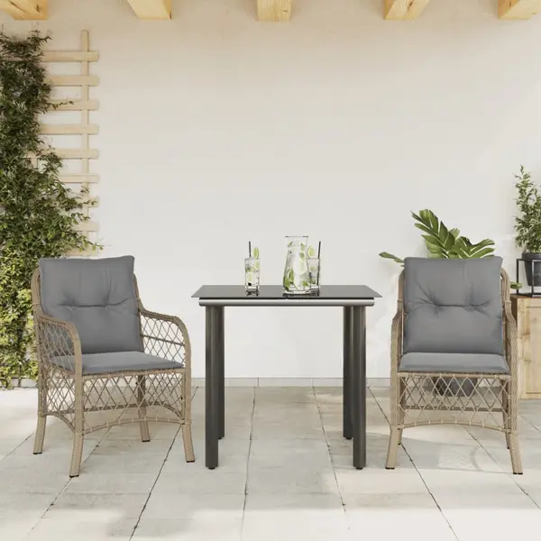 Gossi set bistro cu perne, 3 piese, bej combinat, poliratan