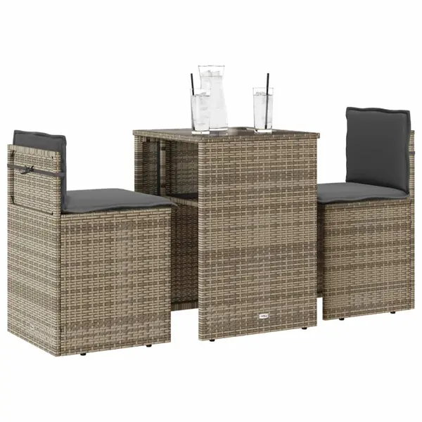 Gossi set bistro cu perne, 3 piese, bej, poliratan
