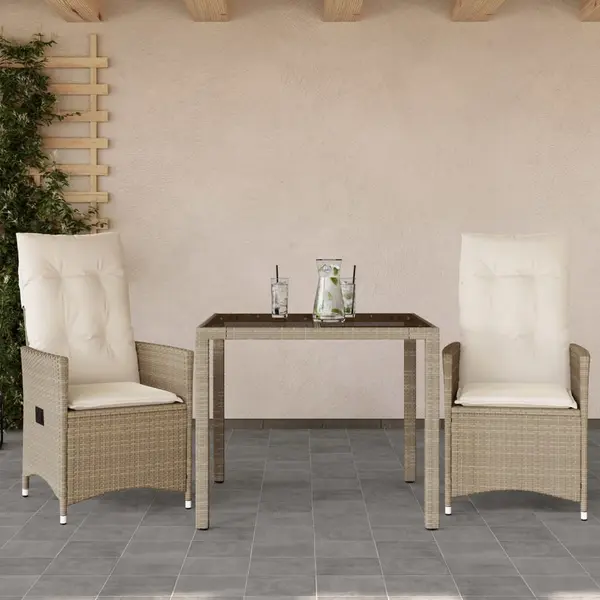 Gossi set bistro cu perne, 3 piese, bej, poliratan