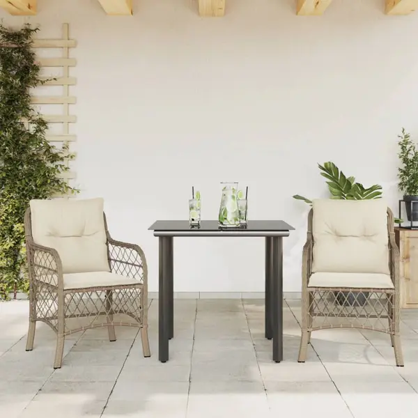 Gossi set bistro cu perne, 3 piese, bej, poliratan