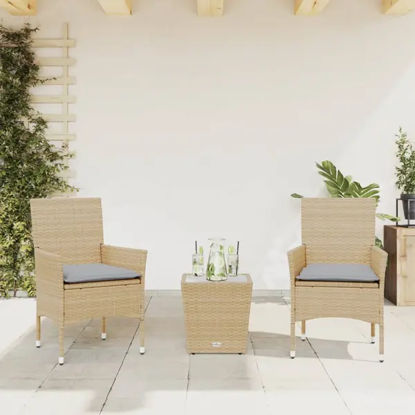 Gossi set bistro cu perne, 3 piese, bej, poliratan si sticla