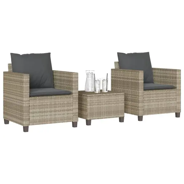 Gossi set bistro cu perne, 3 piese, gri deschis, poliratan