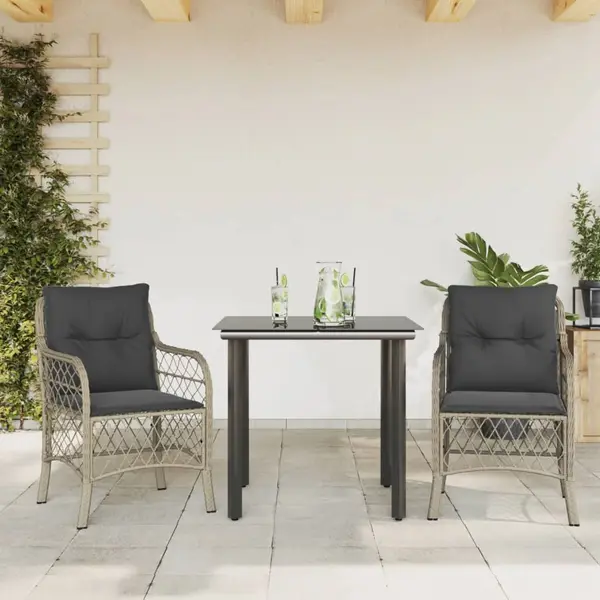 Gossi set bistro cu perne, 3 piese, gri deschis, poliratan