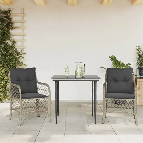 Gossi set bistro cu perne, 3 piese, gri deschis, poliratan