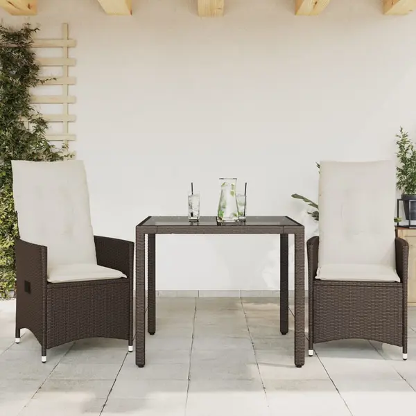 Gossi set bistro cu perne, 3 piese, maro, poliratan