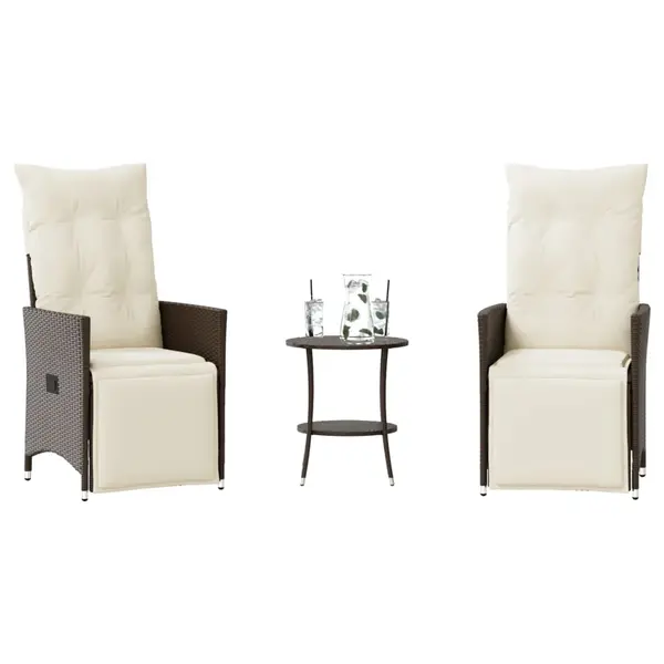 Gossi set bistro cu perne, 3 piese, maro, poliratan