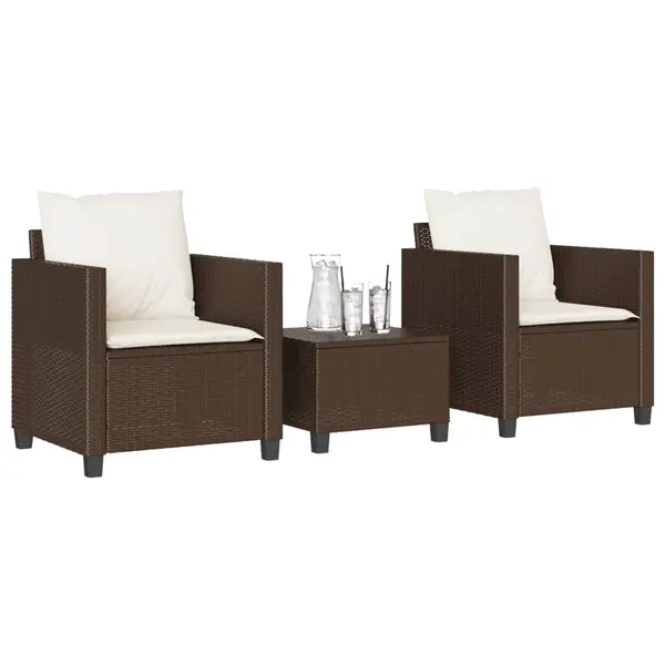 Gossi set bistro cu perne, 3 piese, maro, poliratan