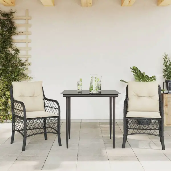 Gossi set bistro cu perne, 3 piese, negru, poliratan