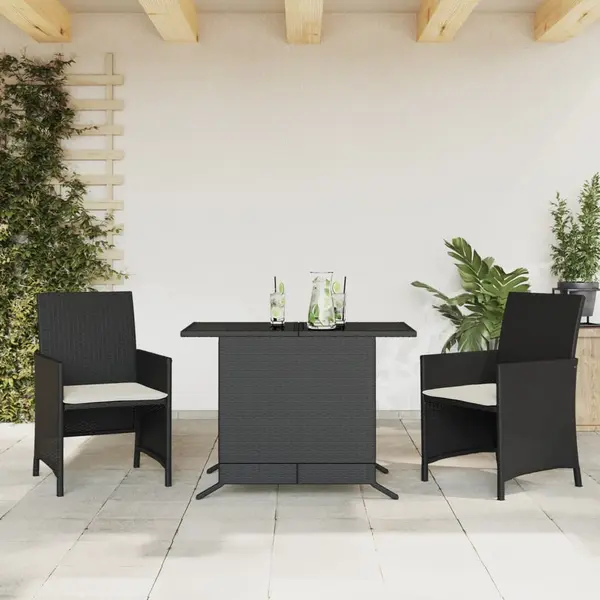 Gossi set bistro cu perne, 3 piese, negru, poliratan