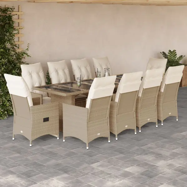 Gossi set bistro de gradina, 11 piese, cu perne, bej, poliratan