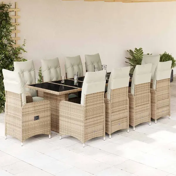 Gossi set bistro de gradina, 11 piese, cu perne, bej, poliratan