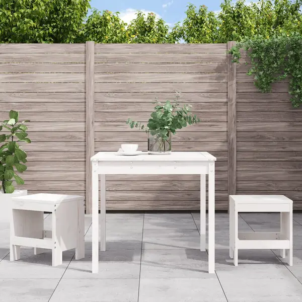 Gossi set bistro de gradina, 3 piese, alb, lemn masiv de pin