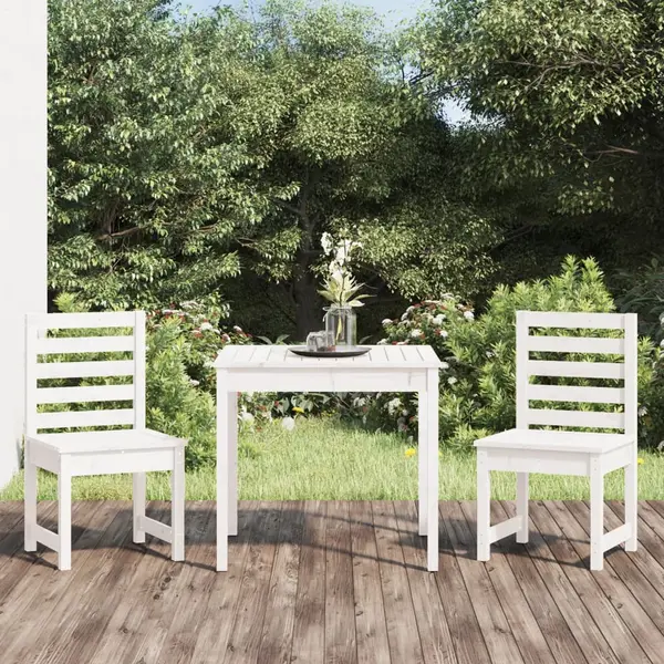 Gossi set bistro de gradina, 3 piese, alb, lemn masiv de pin