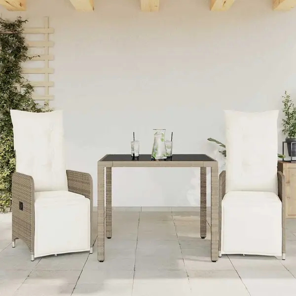 Gossi set bistro de gradina, 3 piese, cu perne, maro, poliratan