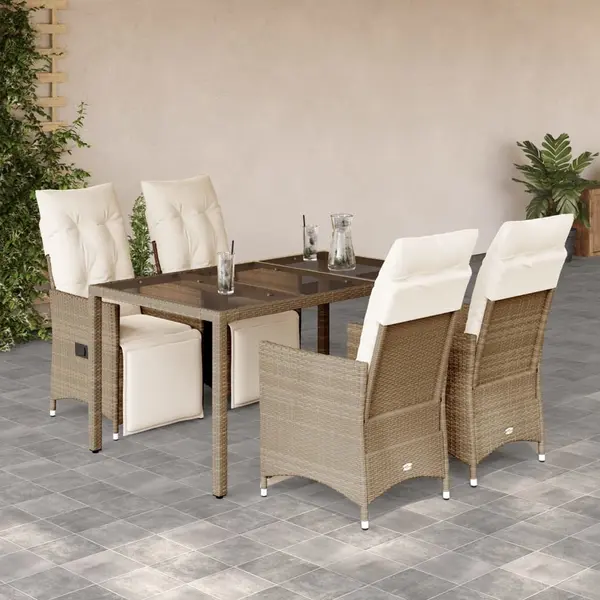 Gossi set bistro de gradina, 5 piese, cu perne, bej, poliratan