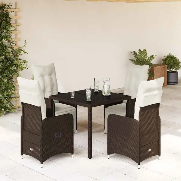 Gossi set bistro de gradina, 5 piese, cu perne, maro, poliratan