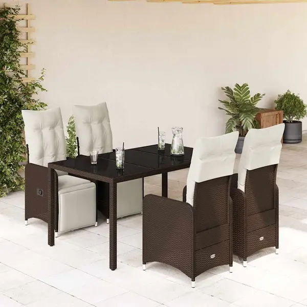 Gossi set bistro de gradina, 5 piese, cu perne, maro, poliratan
