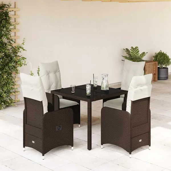 Gossi set bistro de gradina, 5 piese, cu perne, maro, poliratan