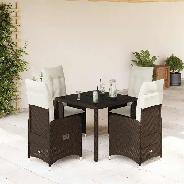 Gossi set bistro de gradina, 5 piese, cu perne, maro, poliratan