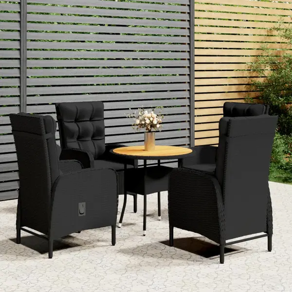 Gossi set bistro de gradina, 5 piese, negru, poliratan