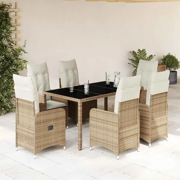 Gossi set bistro de gradina, 7 piese, cu perne, bej, poliratan